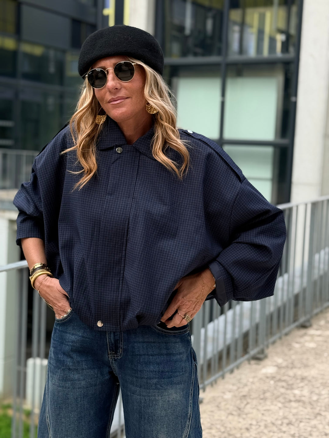 Veste bomber carreaux Bleu 8306