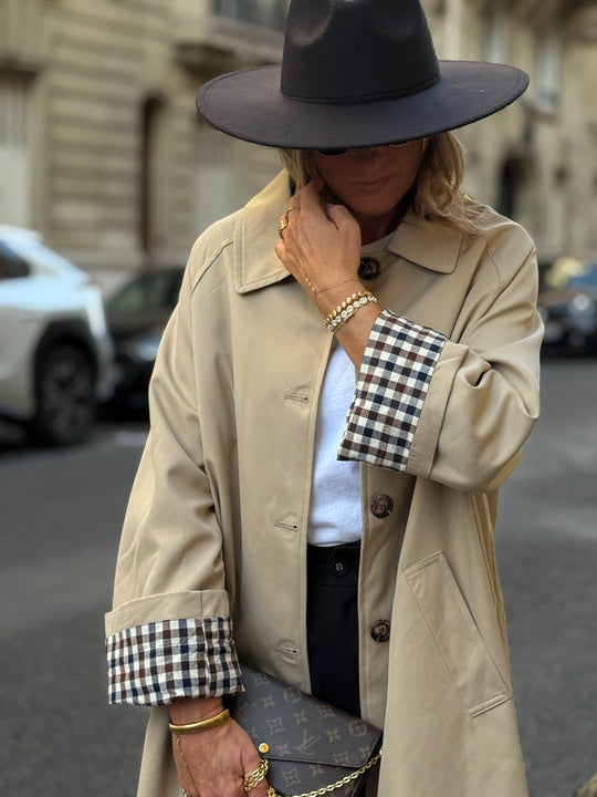 Trench Beige manche rever carreaux 6501