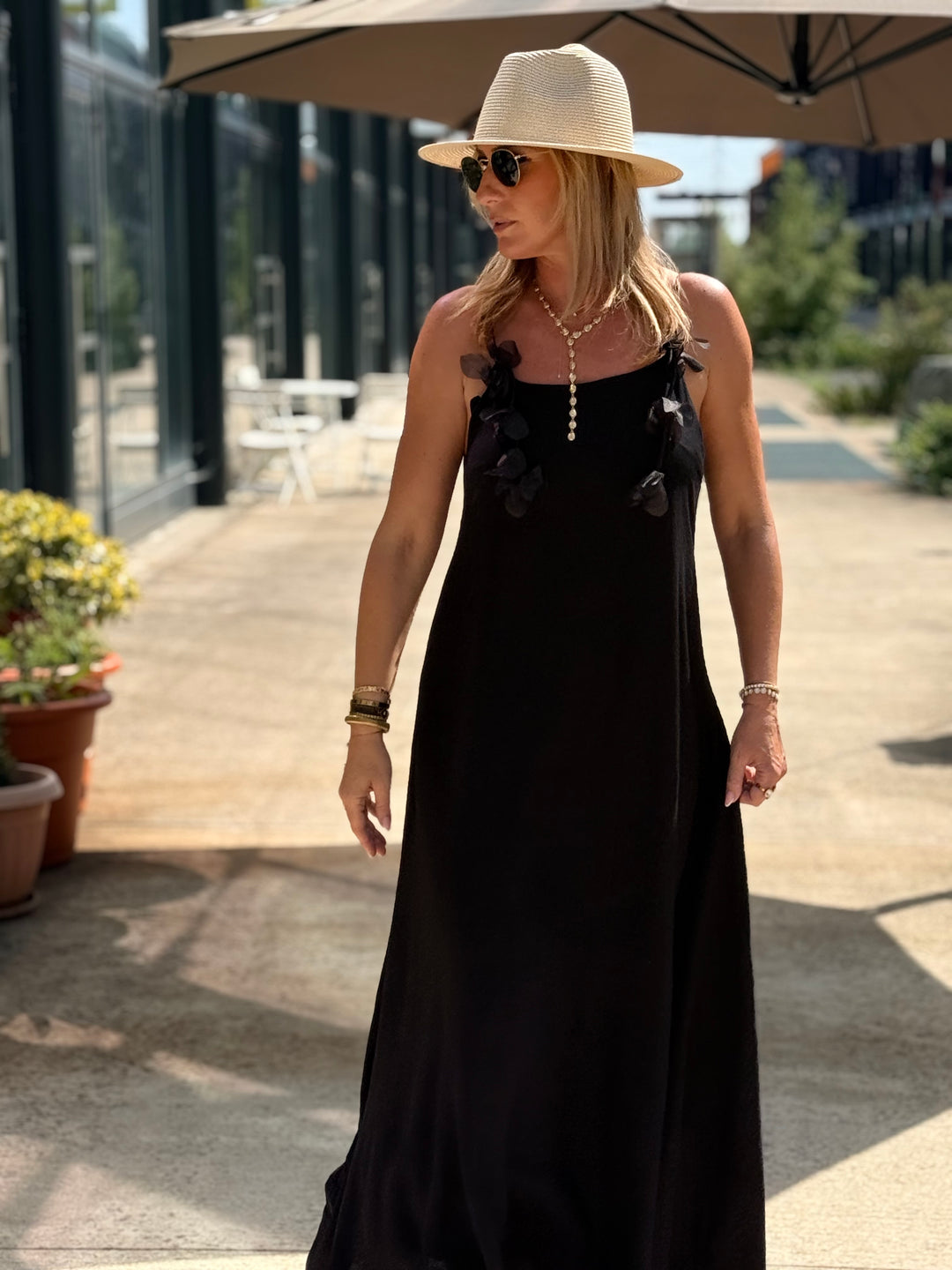 Robe longue Fleurs NOIR 13671
