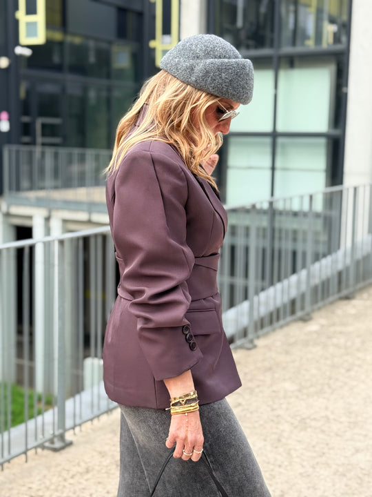 Blazer cintré avec ceinture prune 3190
