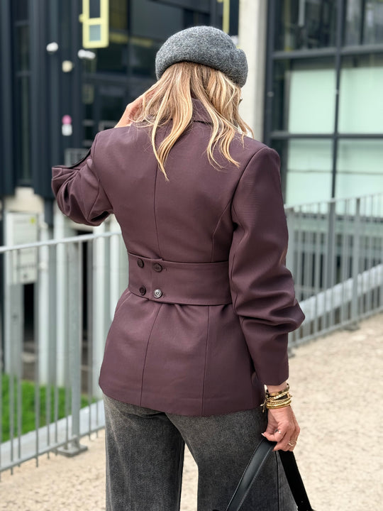 Blazer cintré avec ceinture prune 3190