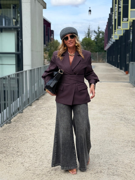 Blazer cintré avec ceinture prune 3190