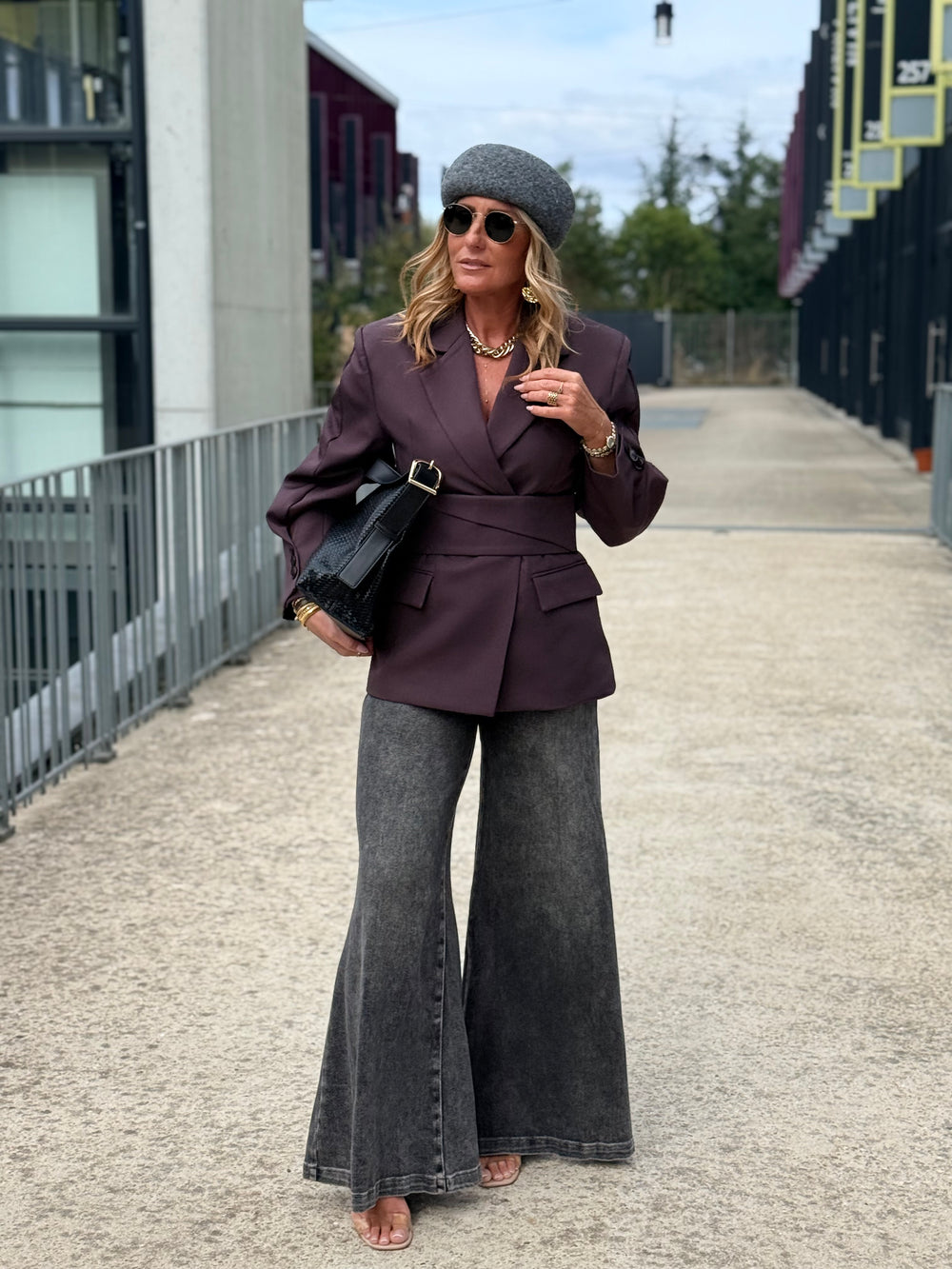 Blazer cintré avec ceinture prune 3190