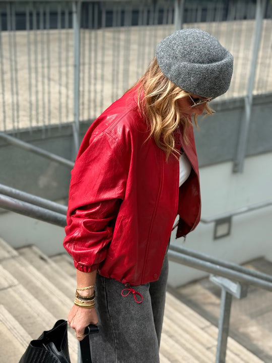 Veste bomber similicuir rouge 7121