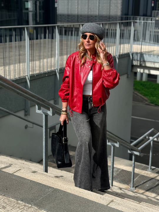 Veste bomber similicuir rouge 7121