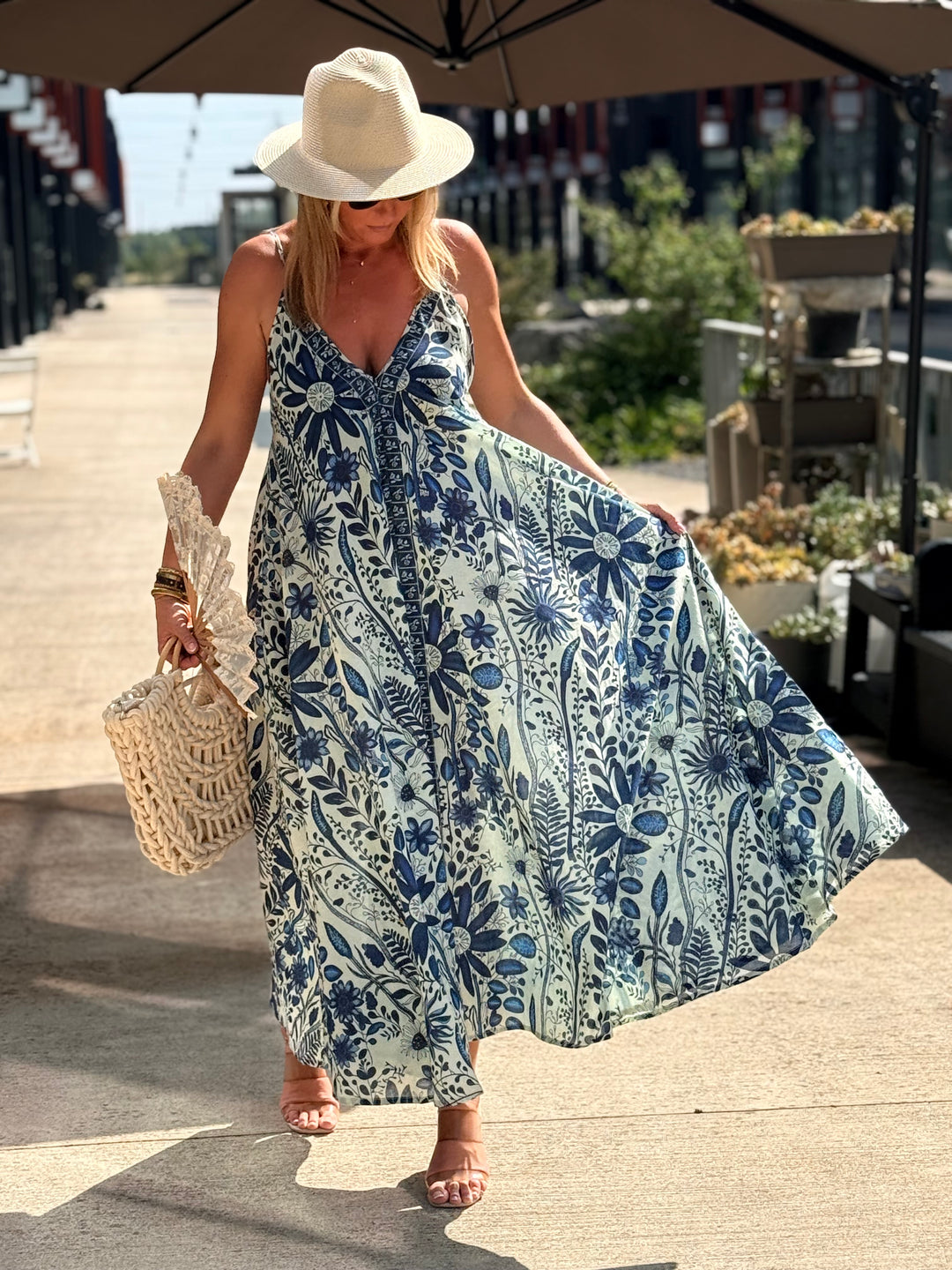 Robe imprimée fleuri bleu