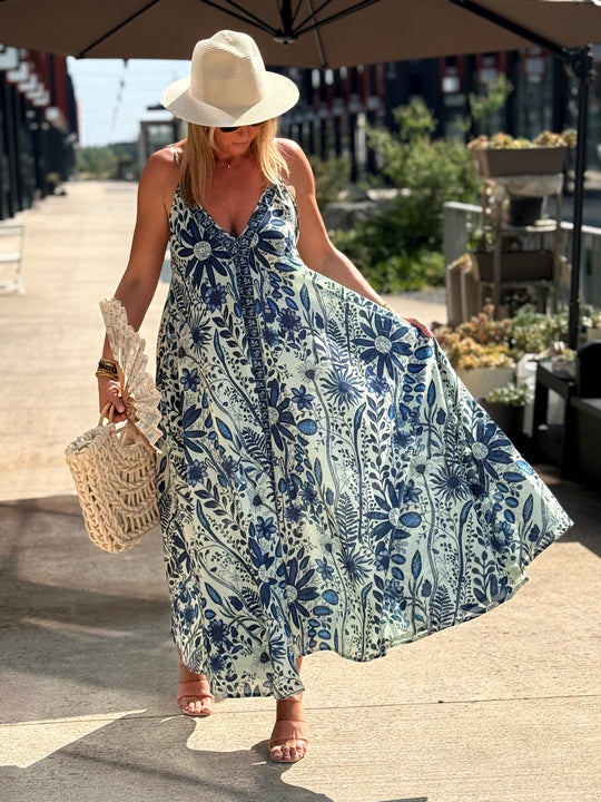 Robe imprimée fleuri bleu