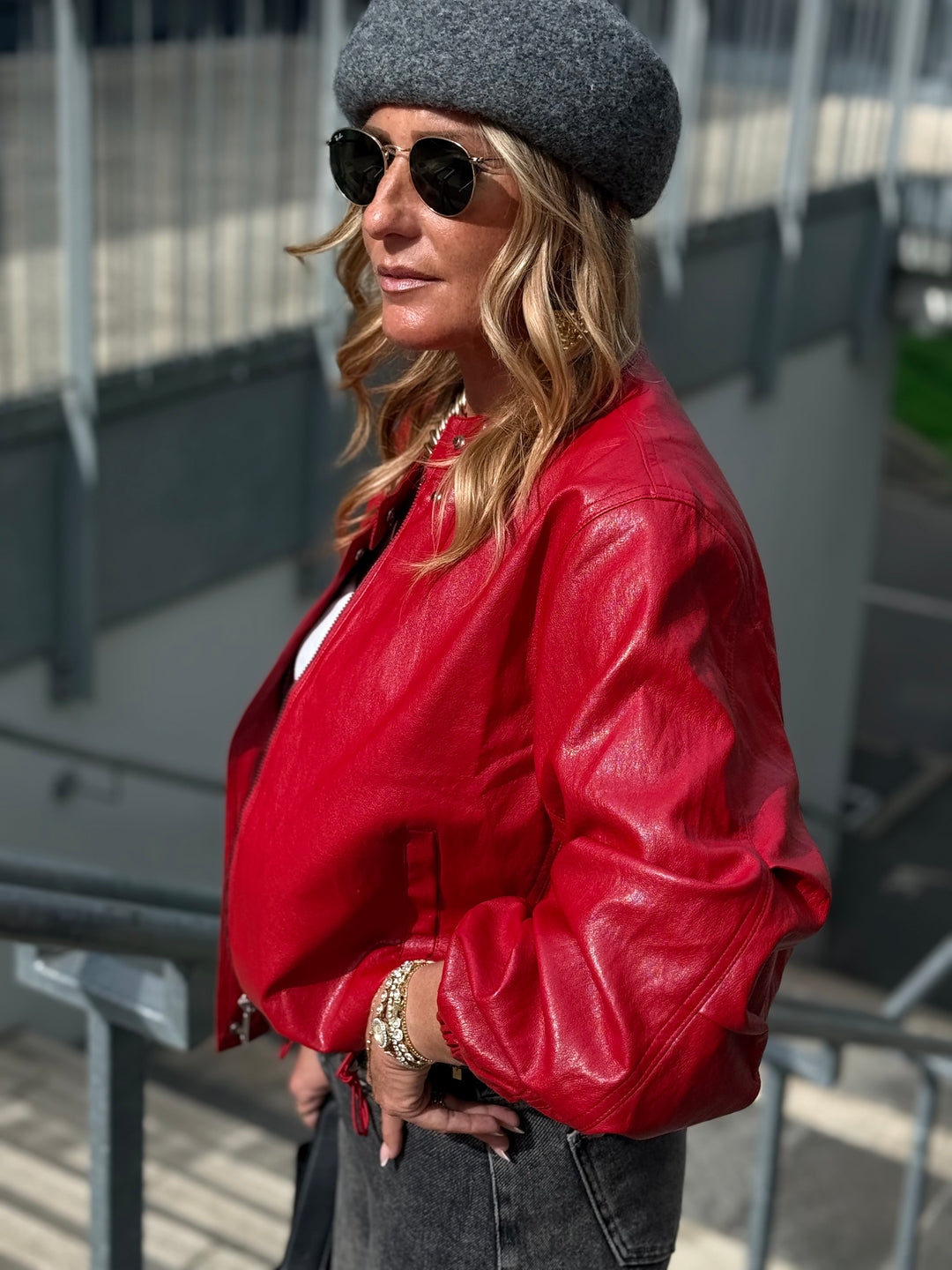 Veste bomber similicuir rouge 7121