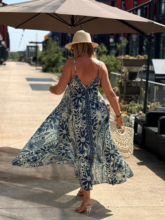 Robe imprimée fleuri bleu