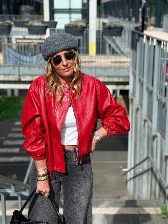 Veste bomber similicuir rouge 7121