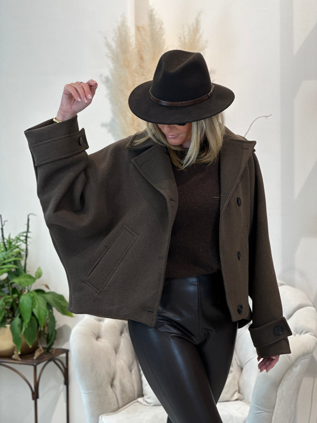 Veste laine manche loose Choco
