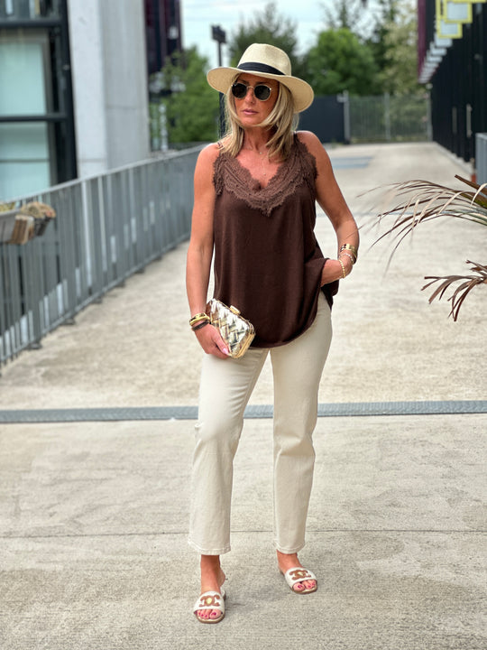 Top dentelle bretelles choco