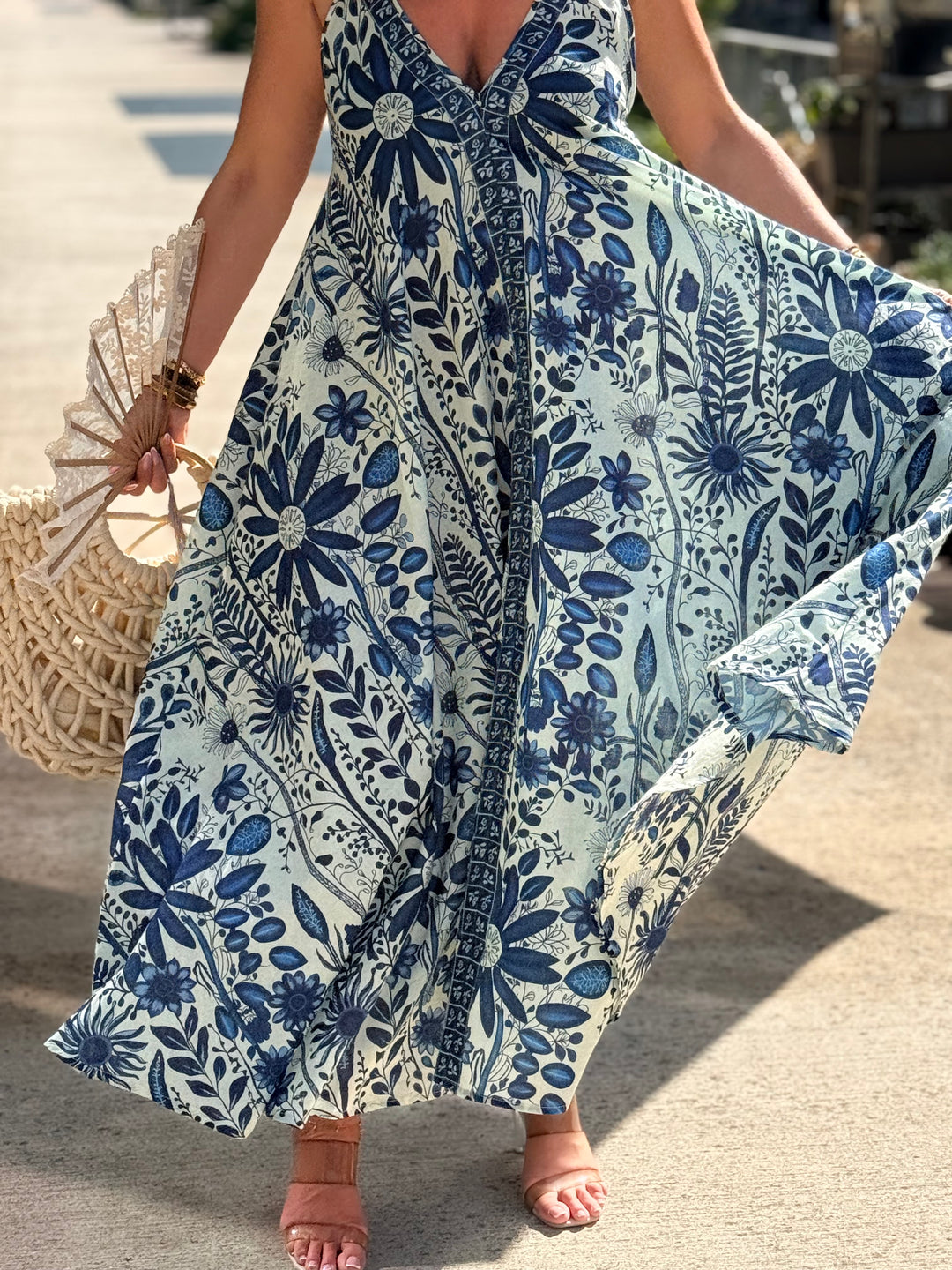 Robe imprimée fleuri bleu