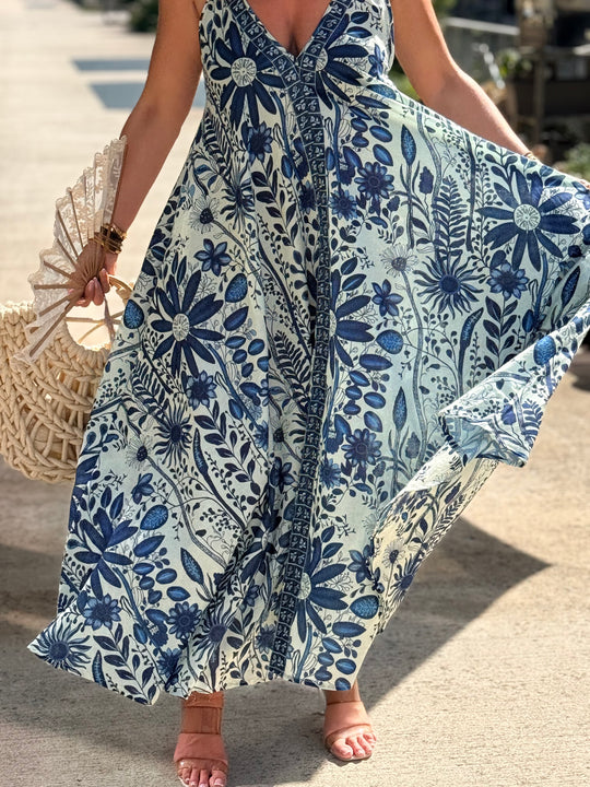 Robe imprimée fleuri bleu