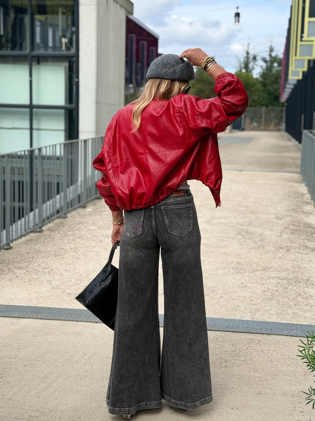 Veste bomber similicuir rouge 7121