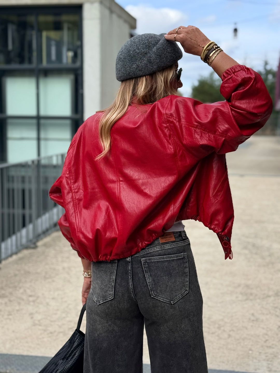 Veste bomber similicuir rouge 7121