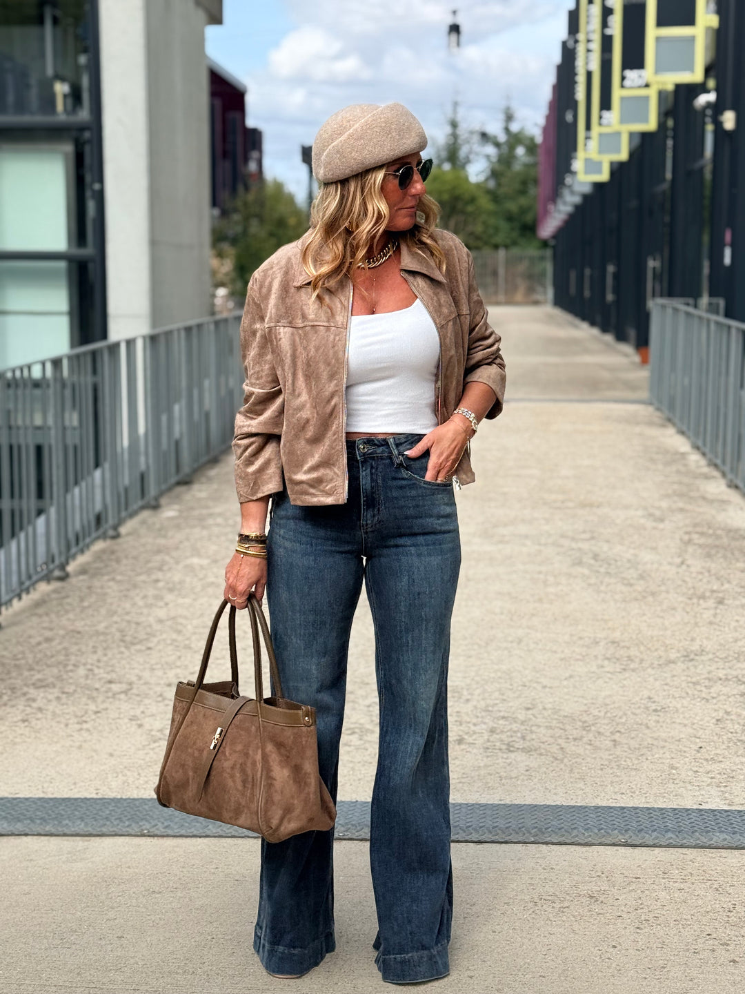 Veste effet daim franges taupe 1021