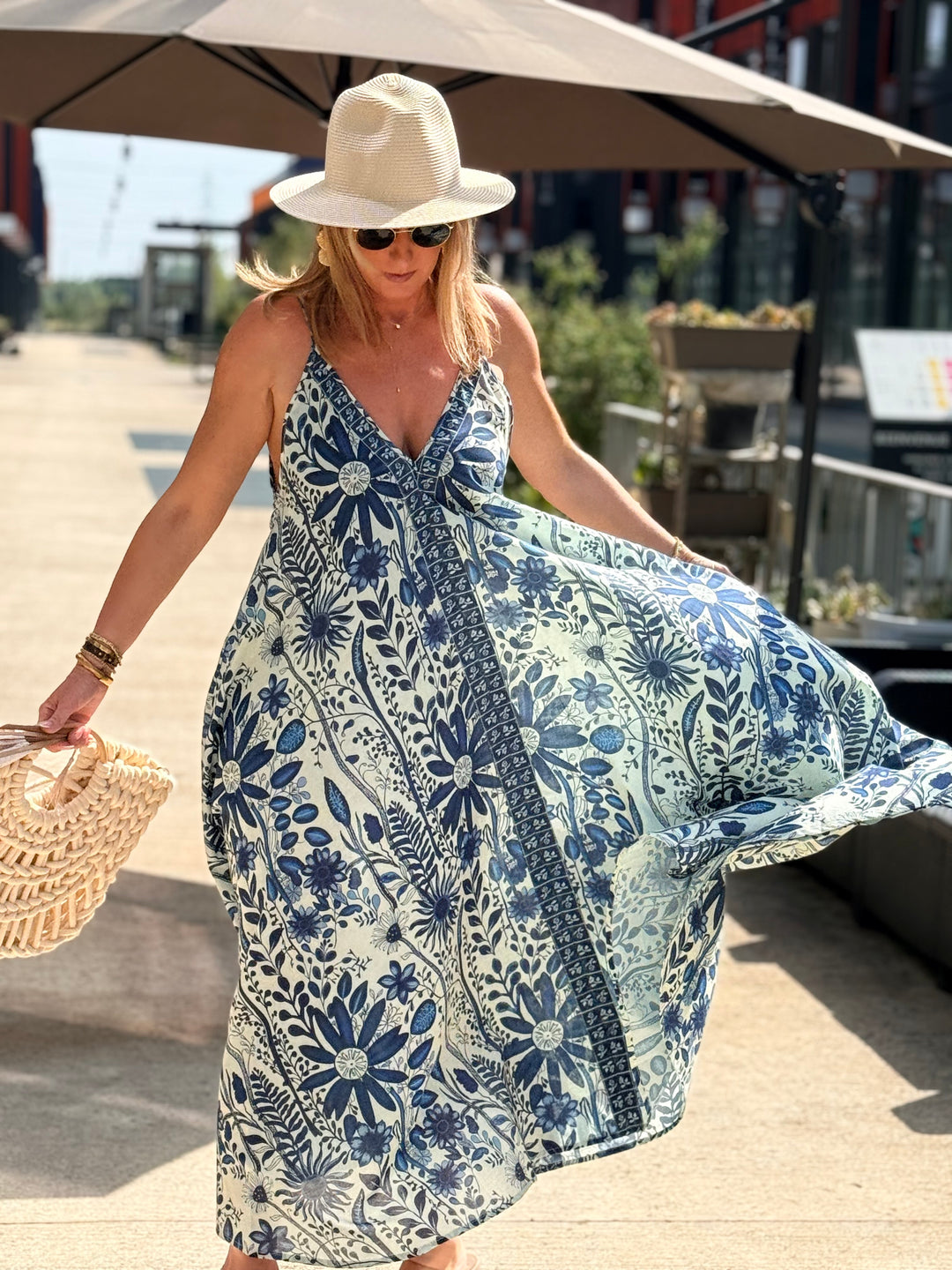 Robe imprimée fleuri bleu