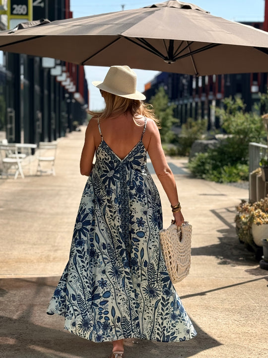 Robe imprimée fleuri bleu
