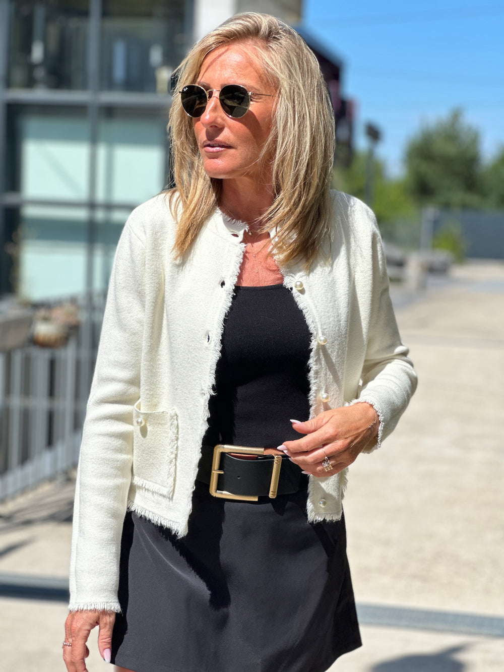 Gilet perles ecru 3989