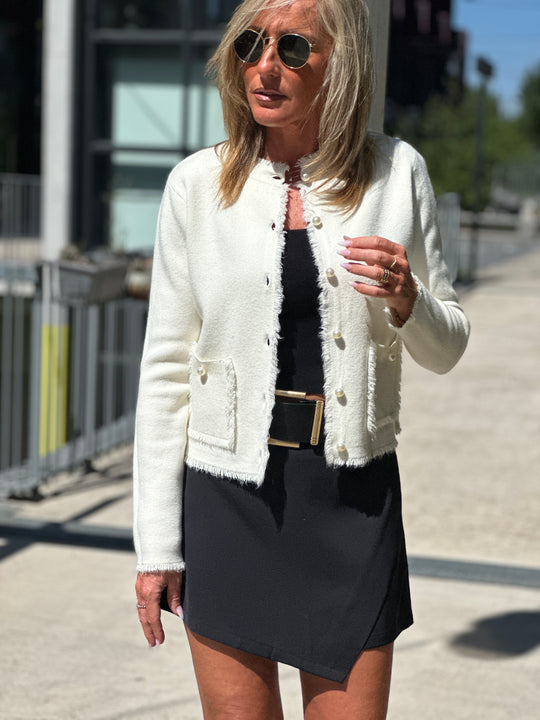 Gilet perles ecru 3989