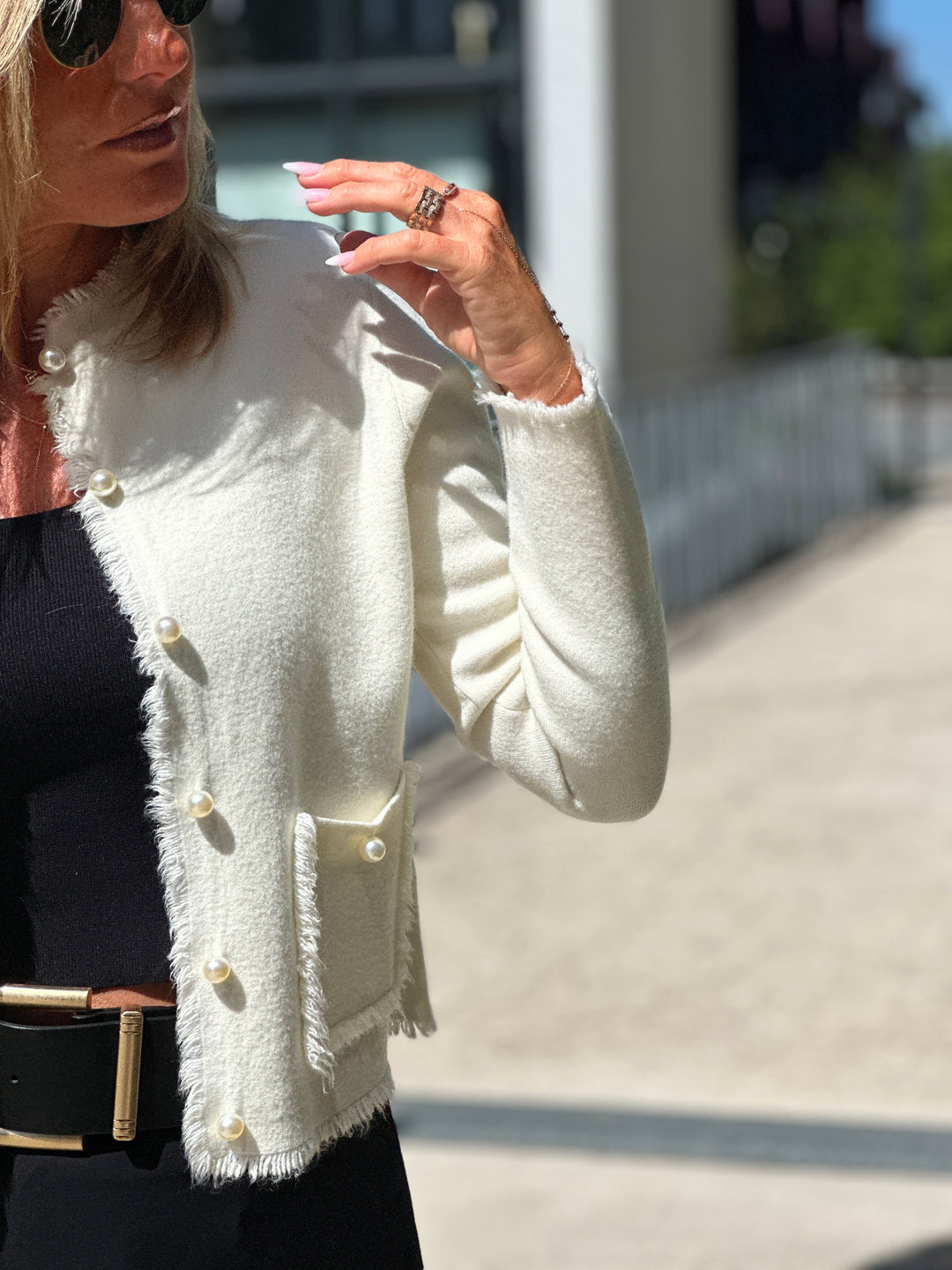 Gilet perles ecru 3989