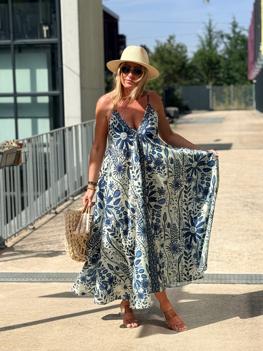 Robe imprimée fleuri bleu