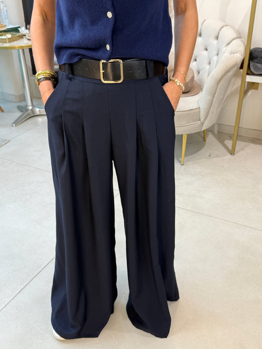 Pantalon pince Emilie ceinture boucle or