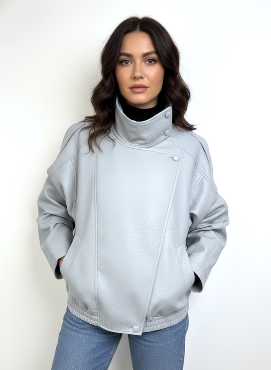 Veste bomber similicuir Bleu ciel 8822