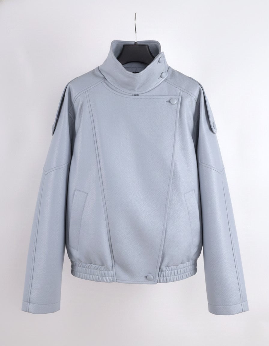 Veste bomber similicuir Bleu ciel 8822