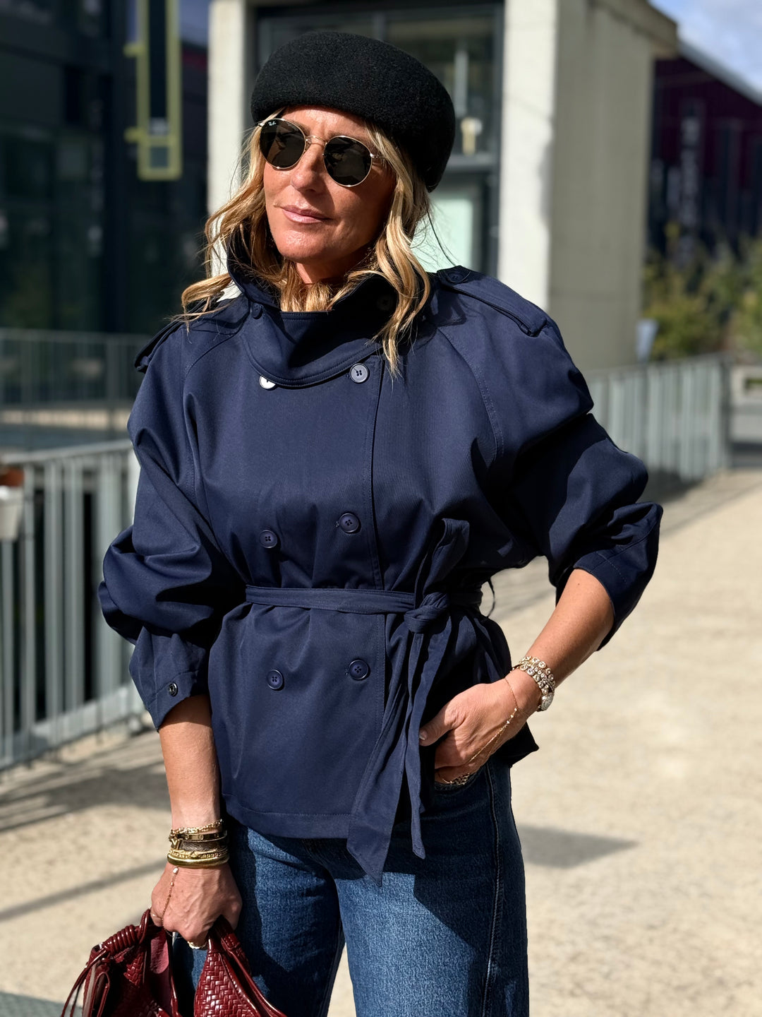 Trench manches bouffantes Bleu marine 3193