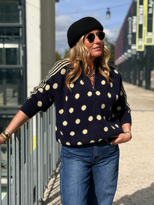 Pull gilet à pois bleu marine 2719