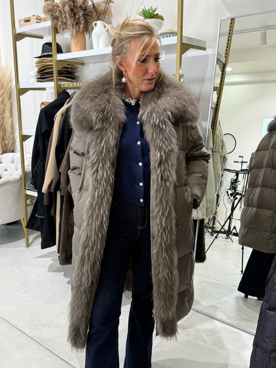 Doudoune longue Taupe fourrure authentique（précommande)