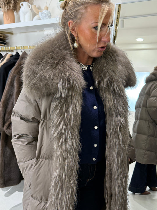 Doudoune longue Taupe fourrure authentique（précommande)