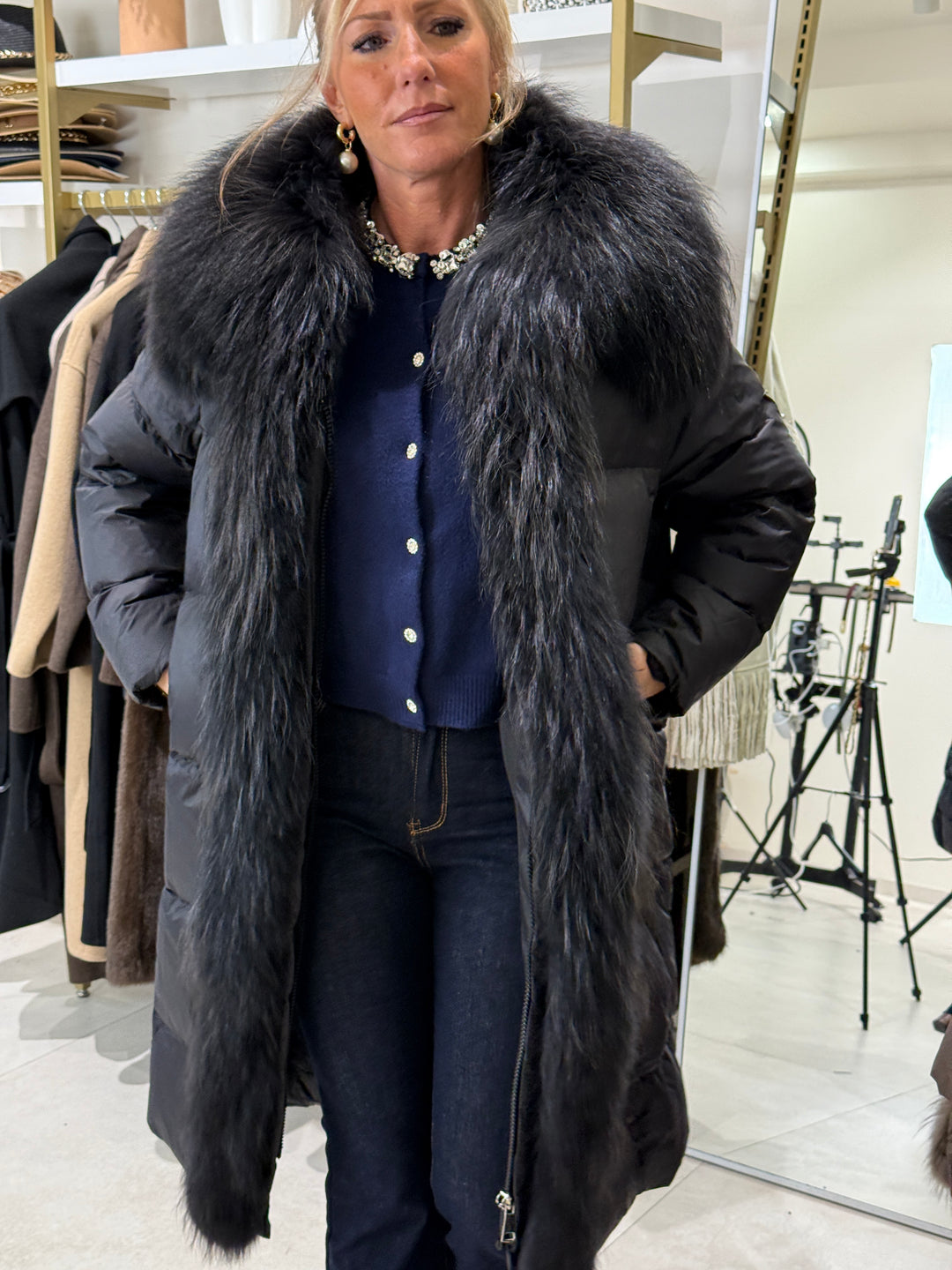 Doudoune longue Noir fourrure authentique(précommande)