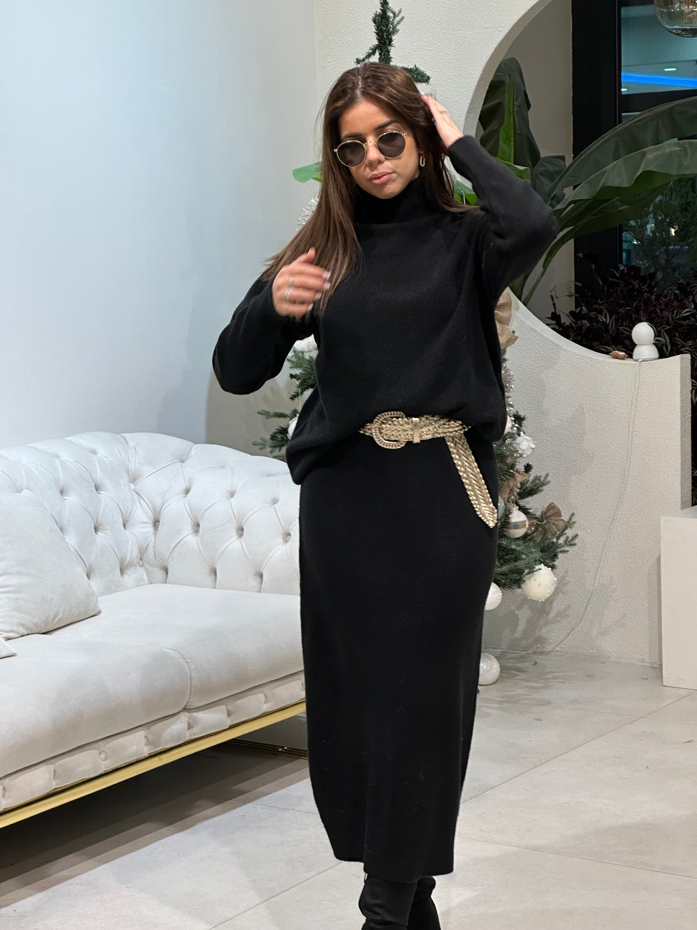 Ensemble maille simple pull + robe Laurence Noir