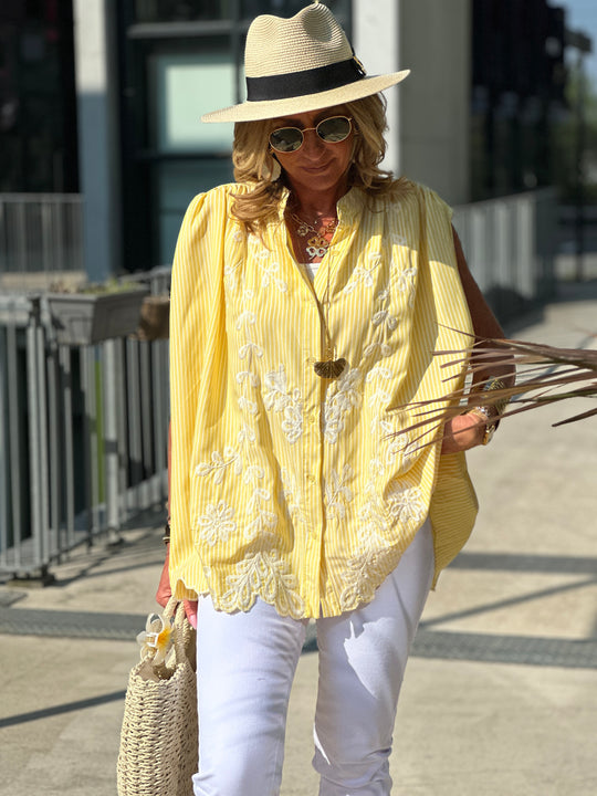 Chemise rayure brodée jaune CH2999