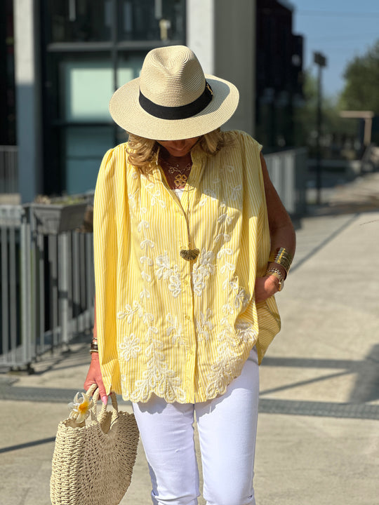 Chemise rayure brodée jaune CH2999