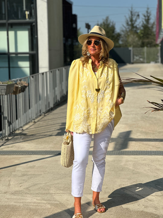 Chemise rayure brodée jaune CH2999