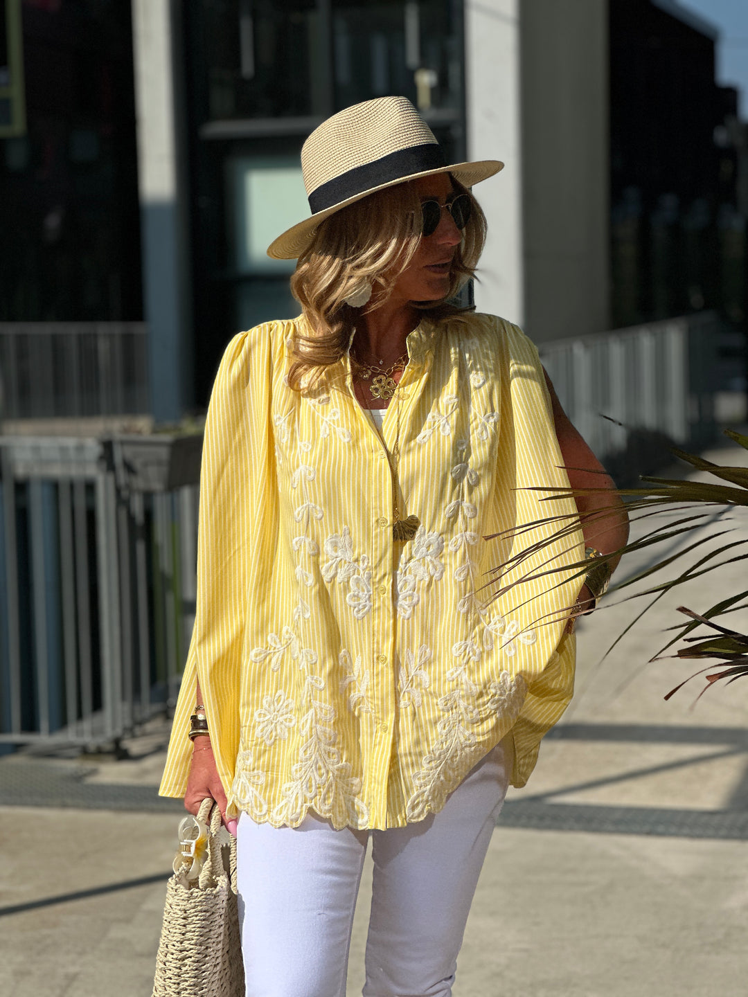 Chemise rayure brodée jaune CH2999