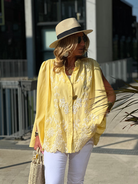Chemise rayure brodée jaune CH2999