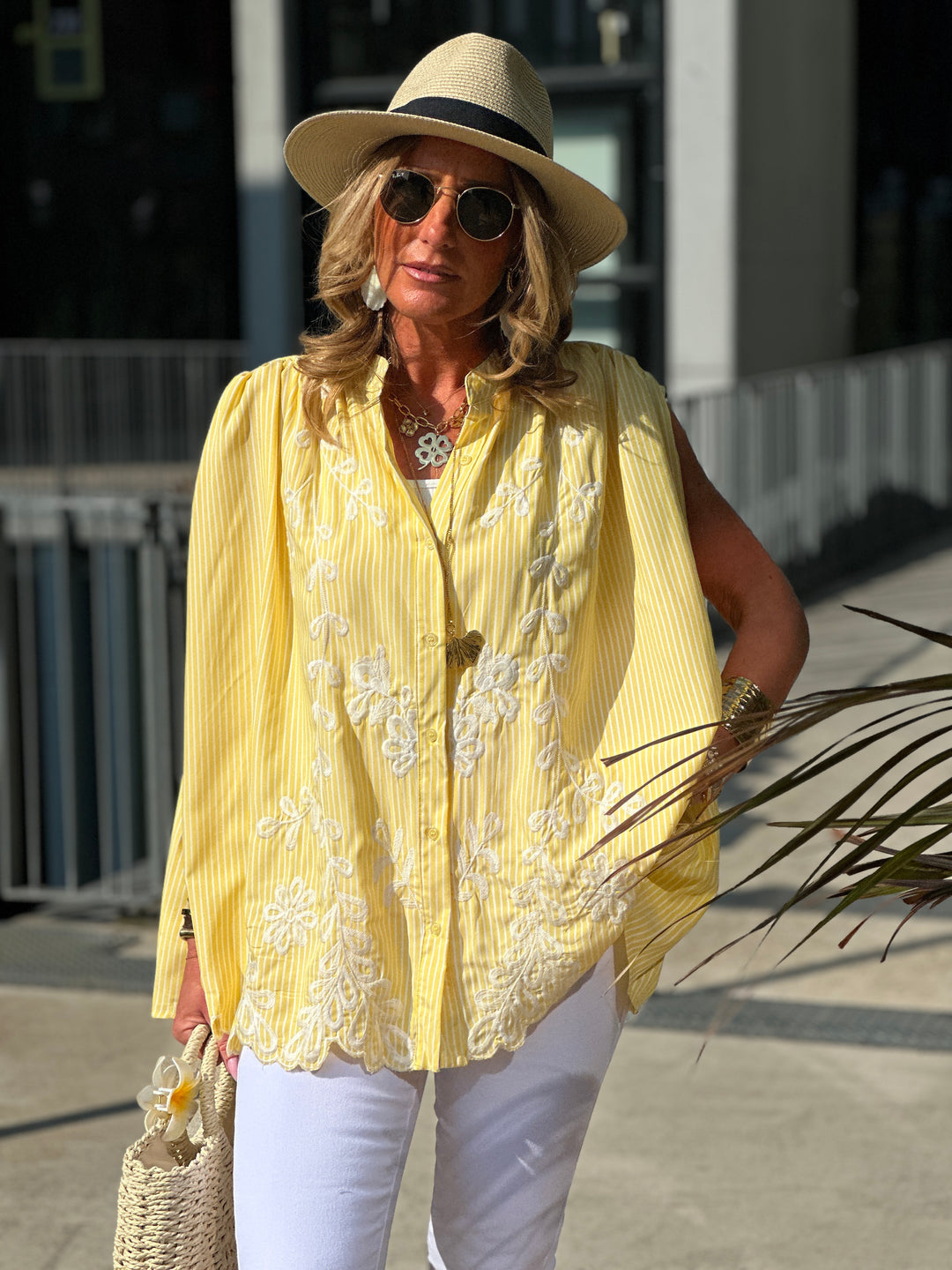 Chemise rayure brodée jaune CH2999