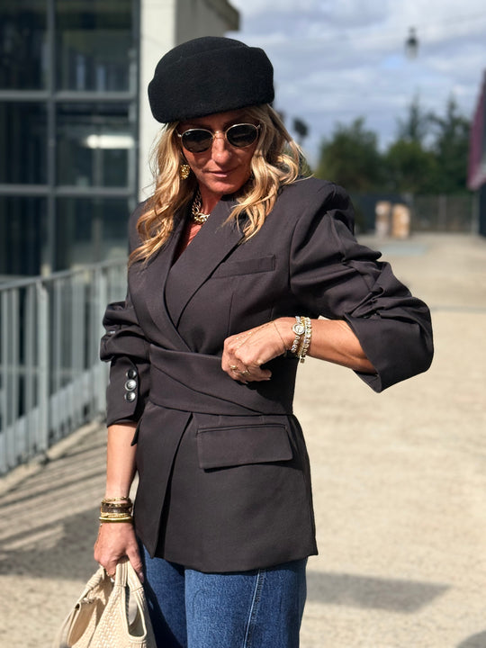 Blazer cintré avec ceinture Noir 3190