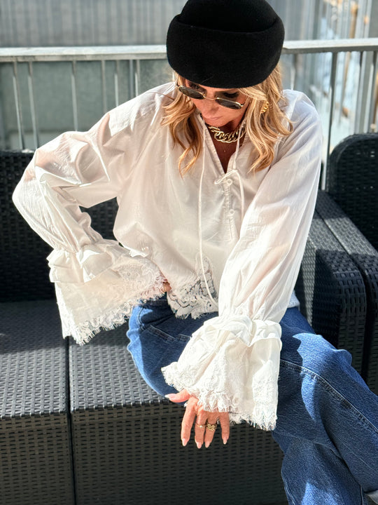 Blouse manches dentelles  Blanc H3052