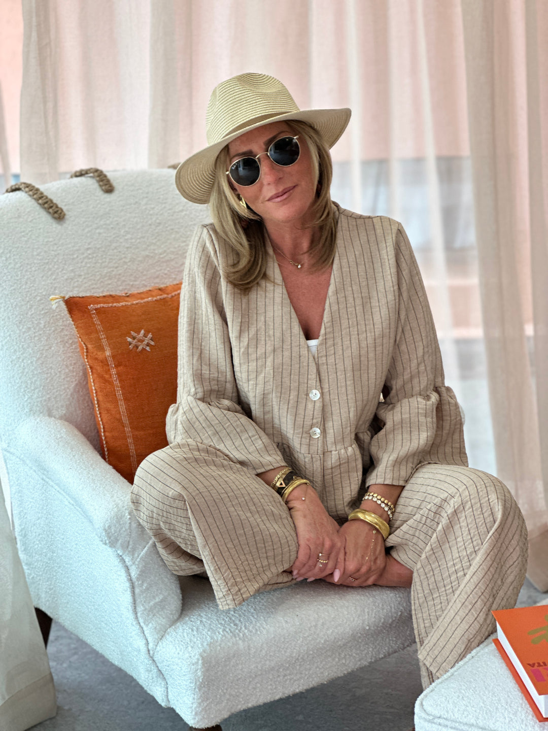 Ensemble rayure Lisa camel