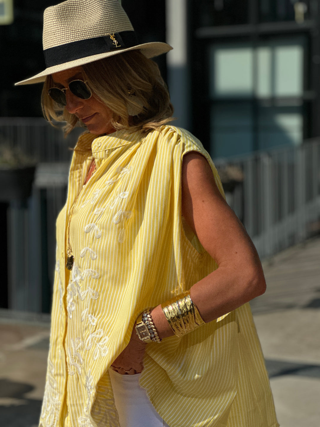 Chemise rayure brodée jaune CH2999