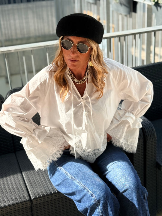 Blouse manches dentelles  Blanc H3052
