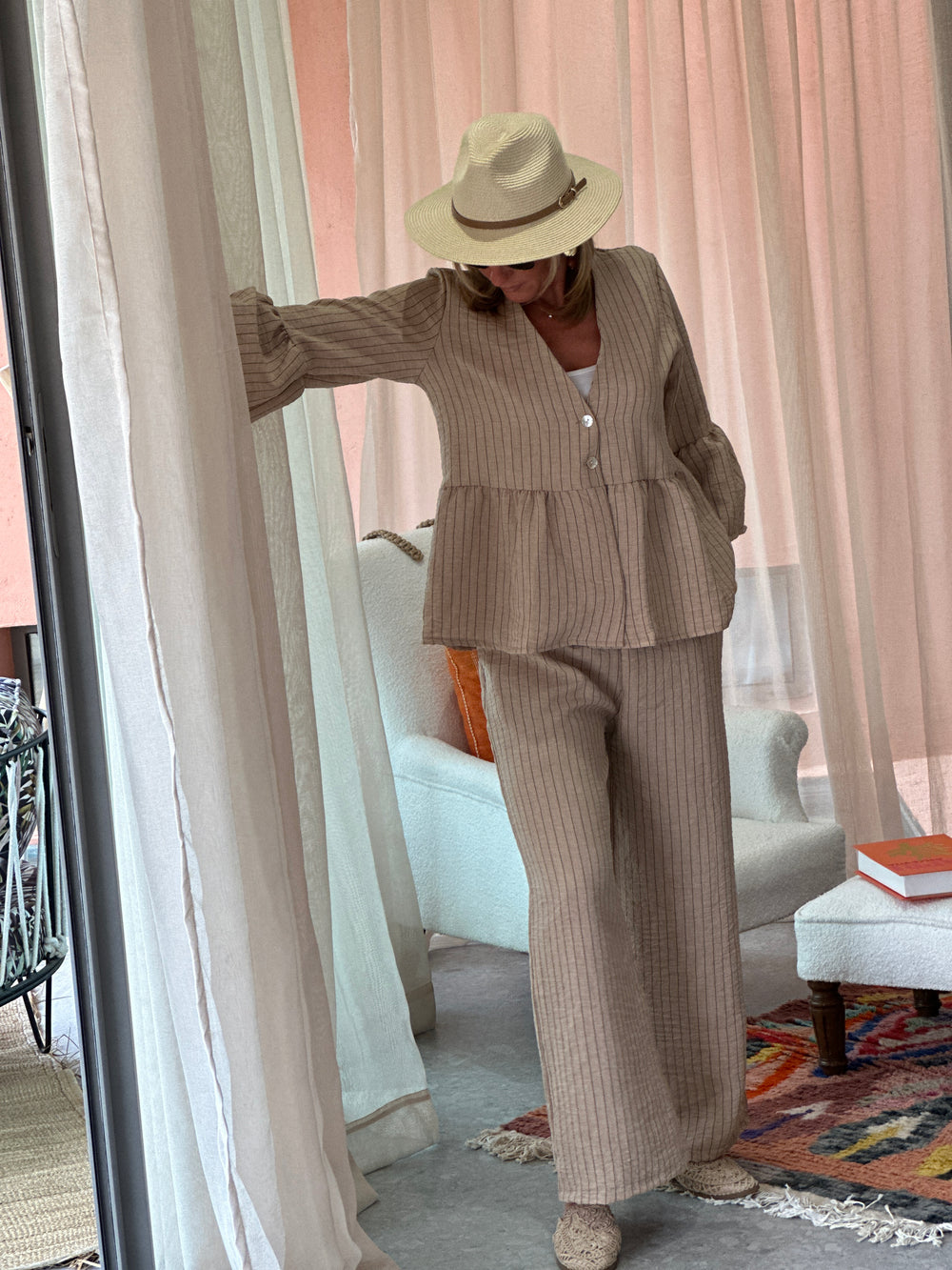 Ensemble rayure Lisa camel