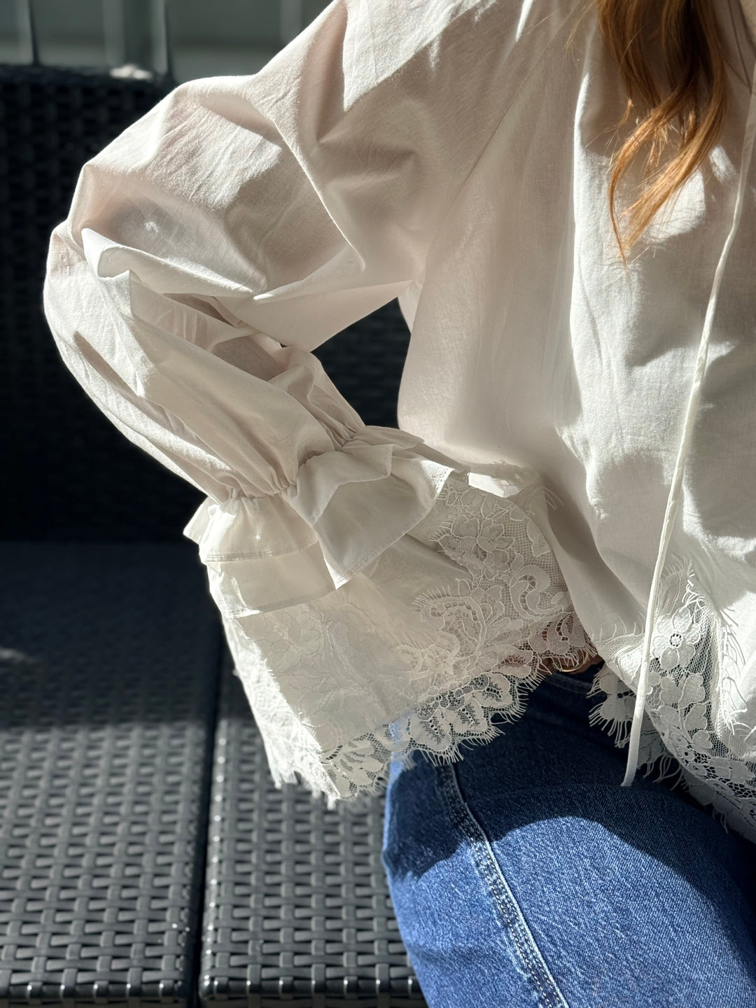 Blouse manches dentelles  Blanc H3052