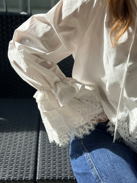 Blouse manches dentelles  Blanc H3052